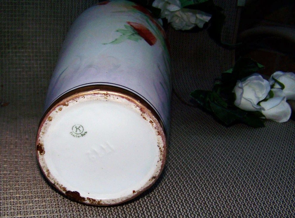 Exquisite Czechoslovakia 1920's Hand Painted Vibrant "Burnt Orange Poppies" 14-1/2" Vase Exquisite Czechoslovakia 1920's Hand Painted Vibrant "Burnt Orange Poppies" 14-1/2" Vase