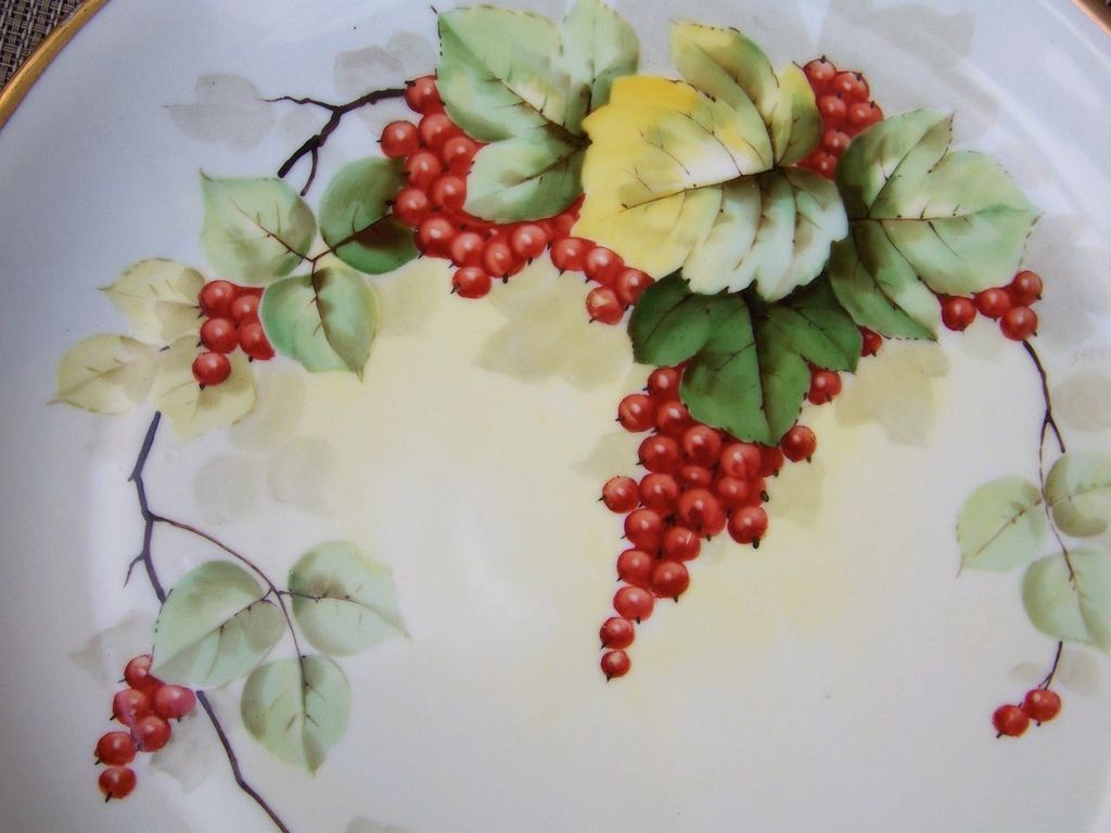 Outstanding Selb Bavaria 1900's Hand Painted "Red Currant" 12-3/4" Charger & Cake Set by the Listed Chicago Artist, "Steve" Outstanding Selb Bavaria 1900's Hand Painted "Red Currant" 12-3/4" Charger & Cake Set by the Listed Chicago Artist, "Steve"