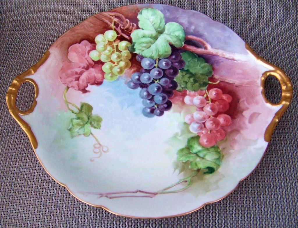 Outstanding J.P.L. France Limoges 1900's Hand Painted Vibrant "Red Green, & Purple Grapes" 11-5/8" Charger Outstanding J.P.L. France Limoges 1900's Hand Painted Vibrant "Red Green, & Purple Grapes" 11-5/8" Charger