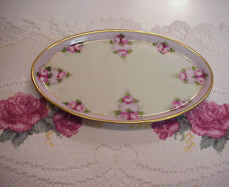 Nice Bavaria Vintage 1900's Hand Painted "Petite Red & Pink Roses" 9" Dresser Tray, by Pickard Artist "Koenig" Nice Bavaria Vintage 1900's Hand Painted "Petite Red & Pink Roses" 9" Dresser Tray, by Pickard Artist "Koenig"