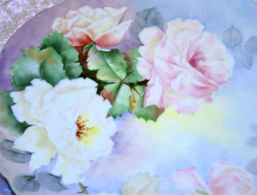 Superb Vintage Hand Painted Bavaria 1910 "Pink & White Roses" 12-3/8" Plate by Artist "May Morse" Superb Vintage Hand Painted Bavaria 1910 "Pink & White Roses" 12-3/8" Plate by Artist "May Morse"
