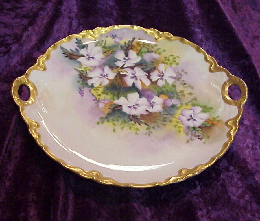 Gorgeous Haviland France 1900's Hand Painted "Lavender & White Pansy" 10-3/4" Plate by Artist "M.M." Gorgeous Haviland France 1900's Hand Painted "Lavender & White Pansy" 10-3/4" Plate by Artist "M.M."
