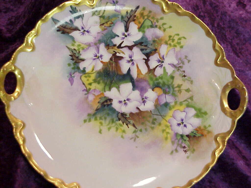 Gorgeous Haviland France 1900's Hand Painted "Lavender & White Pansy" 10-3/4" Plate by Artist "M.M." Gorgeous Haviland France 1900's Hand Painted "Lavender & White Pansy" 10-3/4" Plate by Artist "M.M."