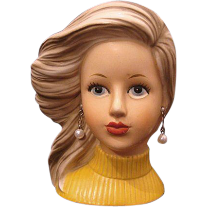 Stylish Relpo 70's Head Vase Relpo # K 1925~ Long Hair~ Foil Label Stylish Relpo 70's Head Vase Relpo # K 1925~ Long Hair~ Foil Label