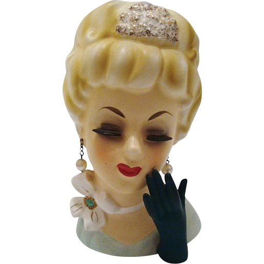 Sophisticated Enesco Lady Head Vase Original Jewelry 1960's Sophisticated Enesco Lady Head Vase Original Jewelry 1960's