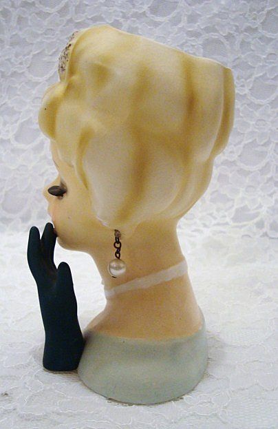 Sophisticated Enesco Lady Head Vase Original Jewelry 1960's Sophisticated Enesco Lady Head Vase Original Jewelry 1960's