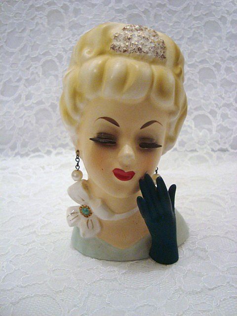 Sophisticated Enesco Lady Head Vase Original Jewelry 1960's Sophisticated Enesco Lady Head Vase Original Jewelry 1960's