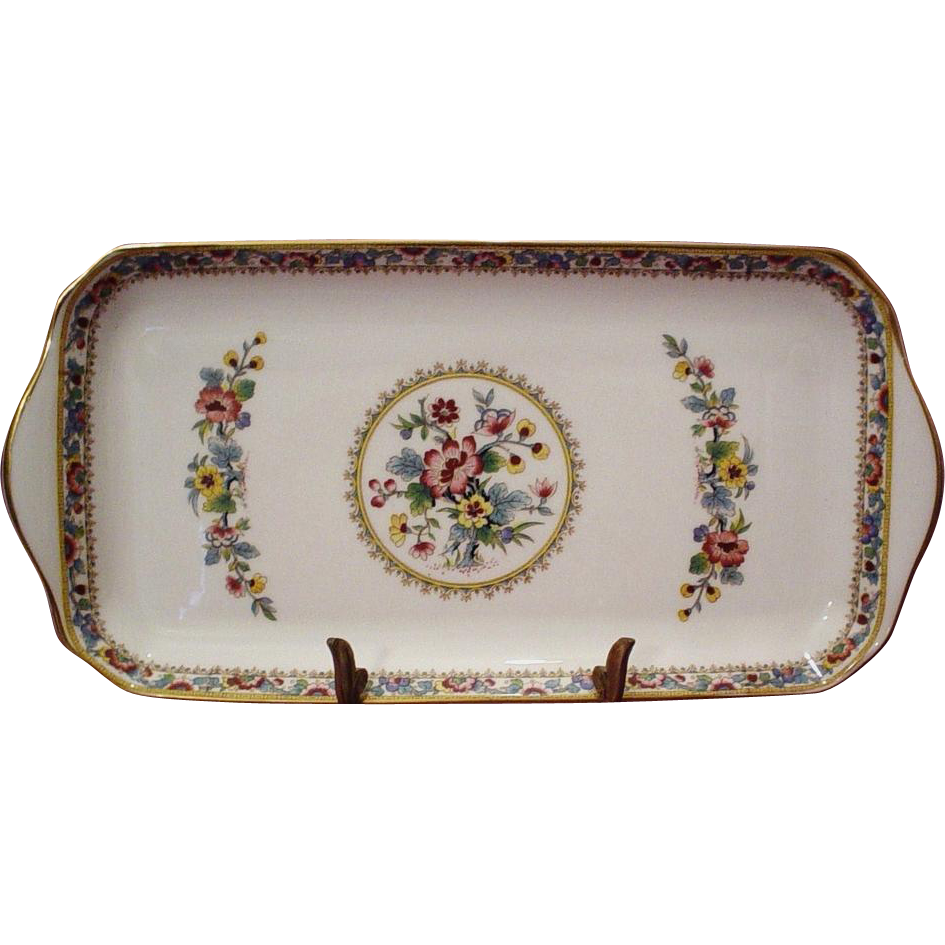 Fine Coalport Ming Rose Bone China Handled Tray 11-1/2" Nice Colors Fine Coalport Ming Rose Bone China Handled Tray 11-1/2" Nice Colors