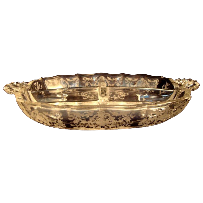 Elegant Fostoria glass #2496 3 part relish Navarre etch Elegant Fostoria glass #2496 3 part relish Navarre etch