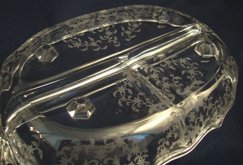 Elegant Fostoria glass #2496 3 part relish Navarre etch Elegant Fostoria glass #2496 3 part relish Navarre etch