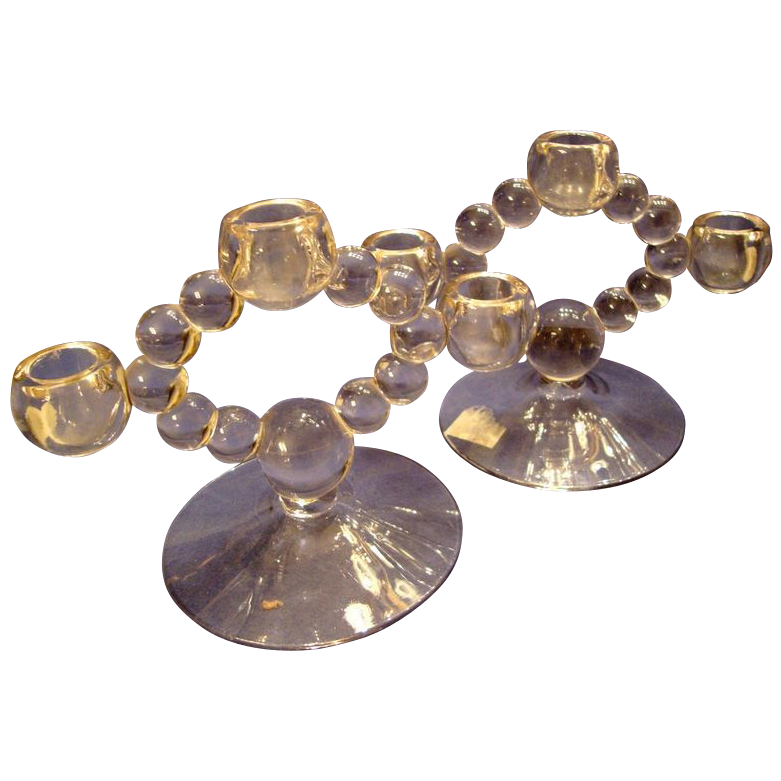 Pair Imperial Candlewick 400/143 3 light candlesticks crystal Pair Imperial Candlewick 400/143 3 light candlesticks crystal