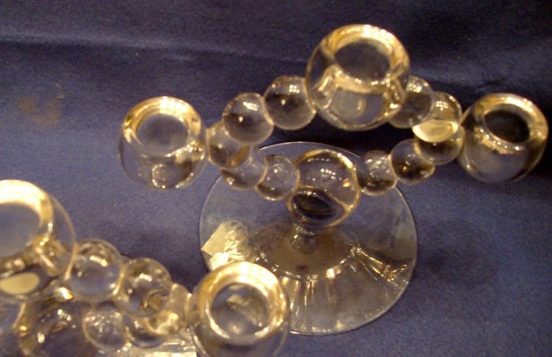 Pair Imperial Candlewick 400/143 3 light candlesticks crystal Pair Imperial Candlewick 400/143 3 light candlesticks crystal