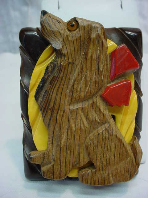 Assembled Vintage Bakelite Carved Wood Spaniel Dog Pin Assembled Vintage Bakelite Carved Wood Spaniel Dog Pin
