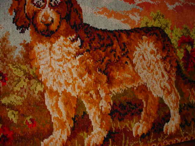 Framed Antique St. Bernard Dog Textile Poppy Flowers Framed Antique St. Bernard Dog Textile Poppy Flowers