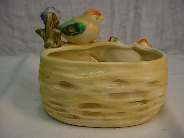 Vintage Made In Japan Bird Nest Vase with Applied Flowers Vintage Made In Japan Bird Nest Vase with Applied Flowers