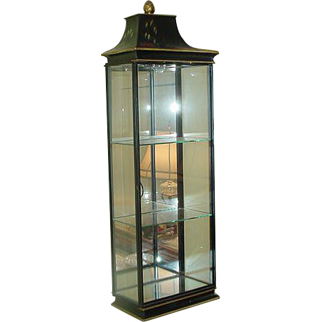 Vintage Chinoiserie Glass Cabinet w/ Light Vintage Chinoiserie Glass Cabinet w/ Light