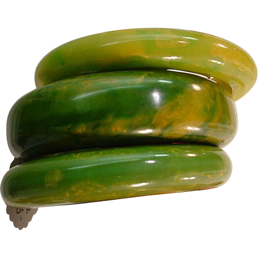 Three Hefty Vintage Green Yellow Bakelite Bangle Three Hefty Vintage Green Yellow Bakelite Bangle
