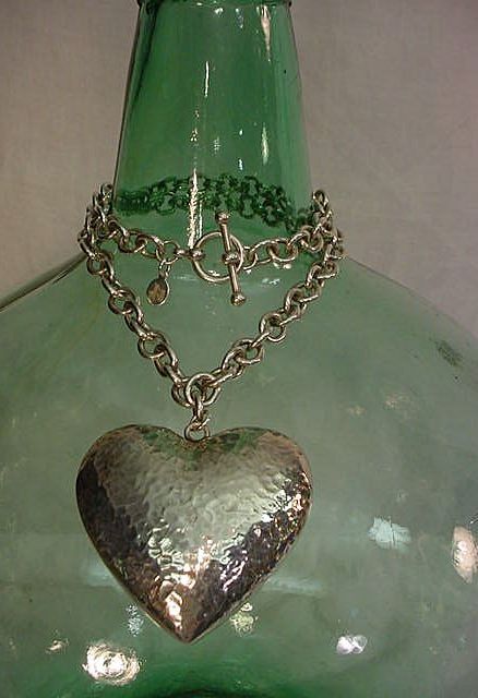 Large Hefty Hand Hammered Sterling Heart Necklace Large Hefty Hand Hammered Sterling Heart Necklace