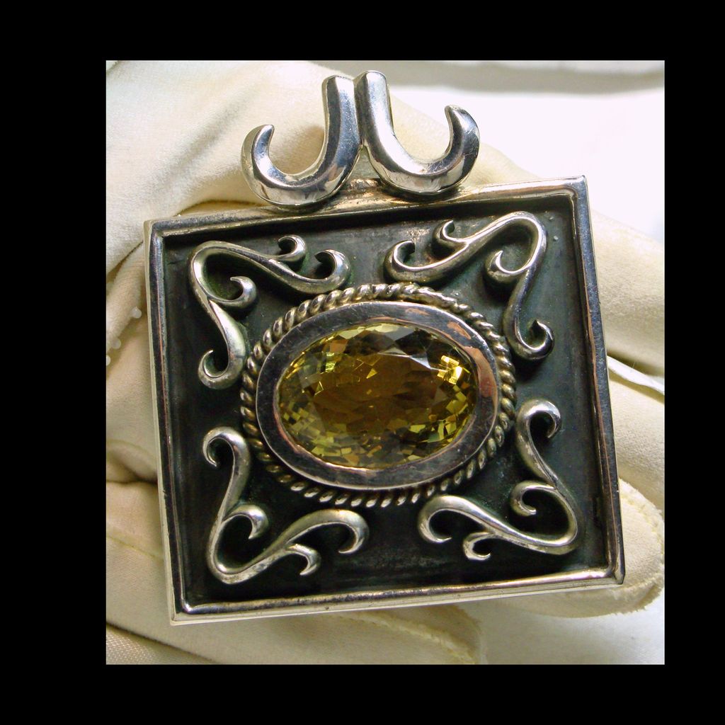 Sterling Silver Large Square Pendant with Oval Citrine Sterling Silver Large Square Pendant with Oval Citrine