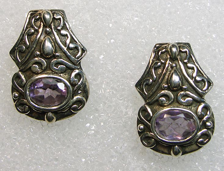 Sterling Silver and Amethyst Earrings with Sterling Silver Overlay. Sterling Silver and Amethyst Earrings with Sterling Silver Overlay.