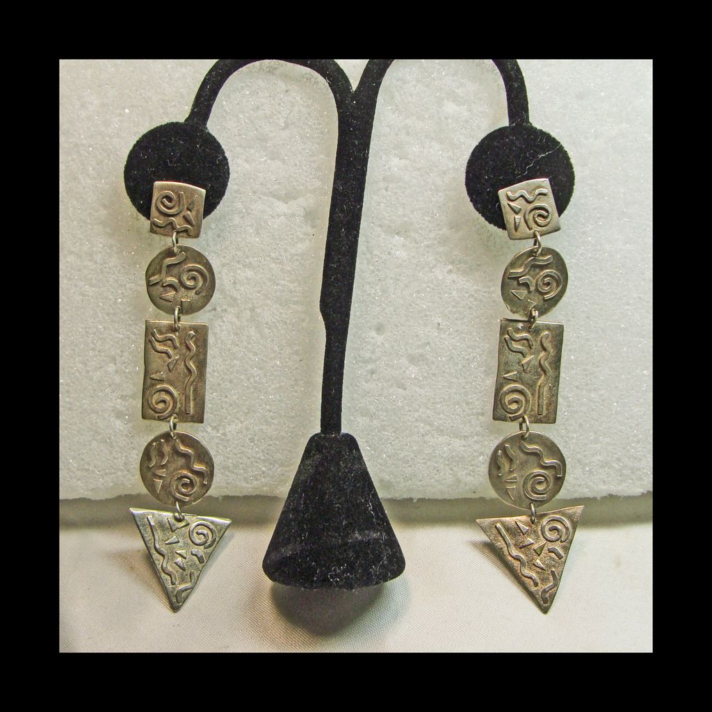 5 Part Sterling Silver Earrings with Abstract Designs in Sterling 5 Part Sterling Silver Earrings with Abstract Designs in Sterling