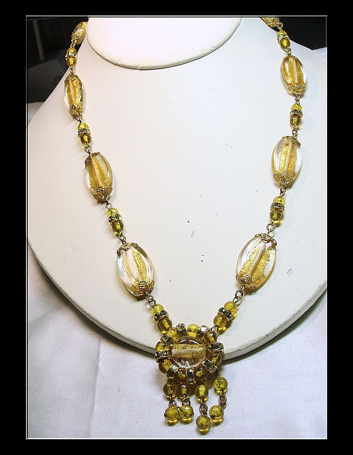 Golden Foil Glass Bead Necklace Golden Foil Glass Bead Necklace