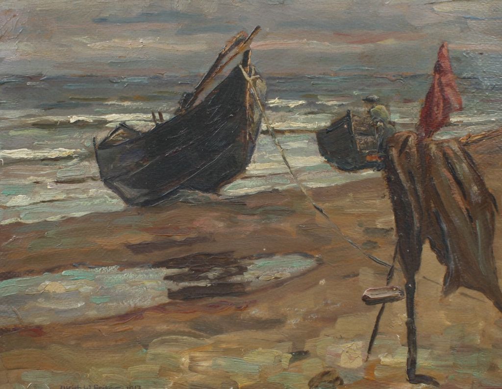 Ulrich W Fischer Listed TEXAS Artist Impressionist Beach Seascape Boat Painting Ulrich W Fischer Listed TEXAS Artist Impressionist Beach Seascape Boat Painting