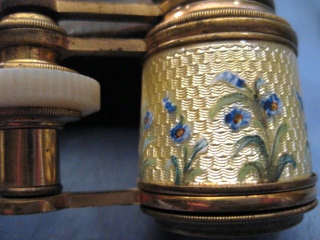 French Guilloche Enamel MOP Opera Glasses French Guilloche Enamel MOP Opera Glasses