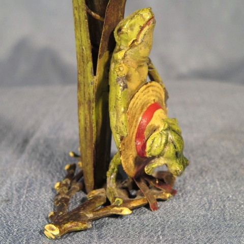 Cold Painted Bronze Frog Bud Vase Rare Cold Painted Bronze Frog Bud Vase Rare