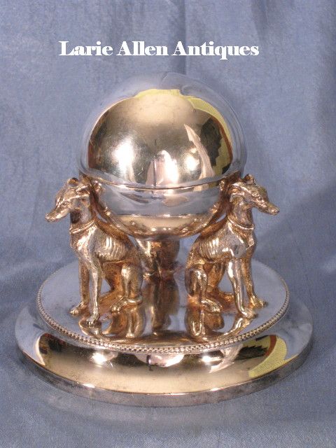 Antique Silverplate Figural Inkwell Whippets/Greyhounds Antique Silverplate Figural Inkwell Whippets/Greyhounds