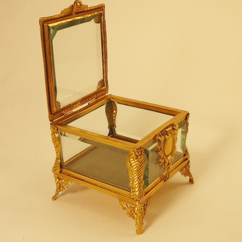 French Napoleon III dore bronze crystal jewelry casket box French Napoleon III dore bronze crystal jewelry casket box