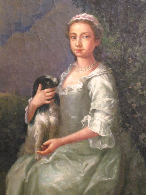Beautiful Young Woman and Spaniel 19th Century Oil on Board Signed Beautiful Young Woman and Spaniel 19th Century Oil on Board Signed
