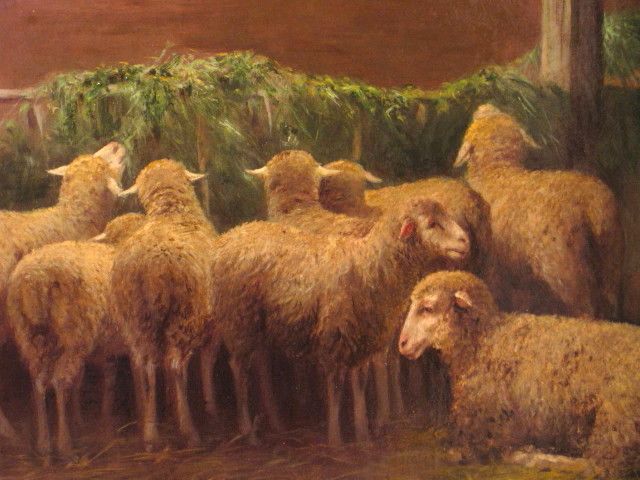 Sheep in Stall 19th Century Oil Signed A. Bremontier Sheep in Stall 19th Century Oil Signed A. Bremontier