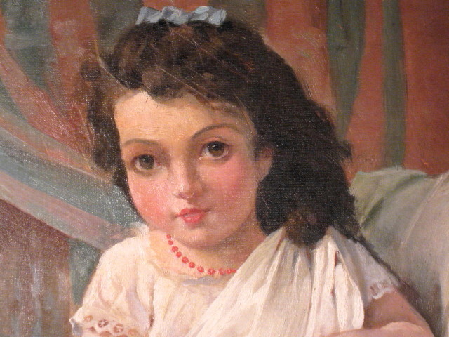 Beautiful Young Girl with Kittens French Oil on Canvas Beautiful Young Girl with Kittens French Oil on Canvas