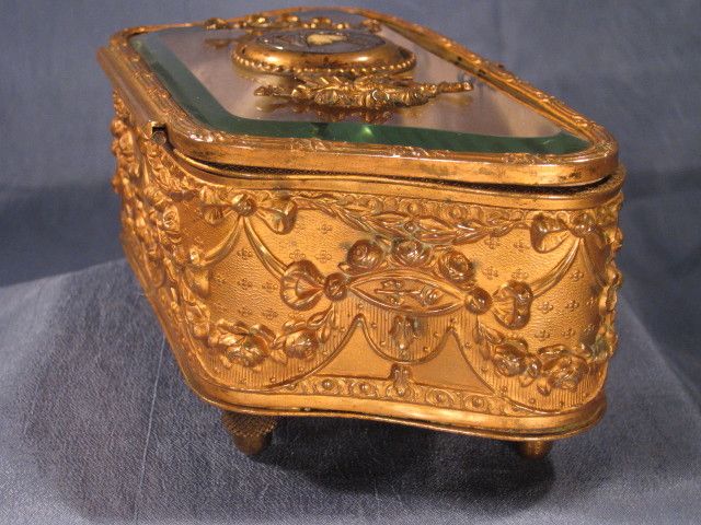19th Century French Crystal Dore Bronze Casket with Medallion Signed A Bargas 19th Century French Crystal Dore Bronze Casket with Medallion Signed A Bargas