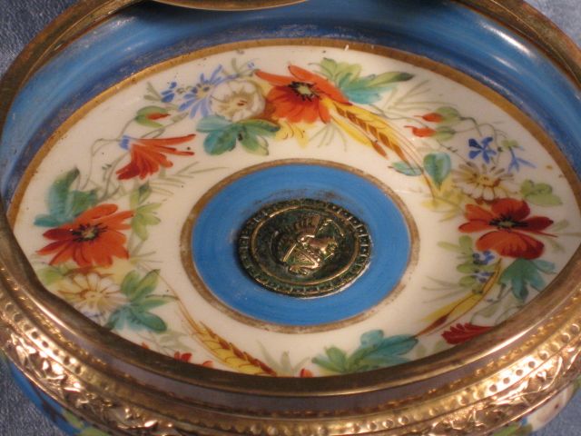 French Handpainted Compote Bronze Mounts with Vanity Mirror French Handpainted Compote Bronze Mounts with Vanity Mirror