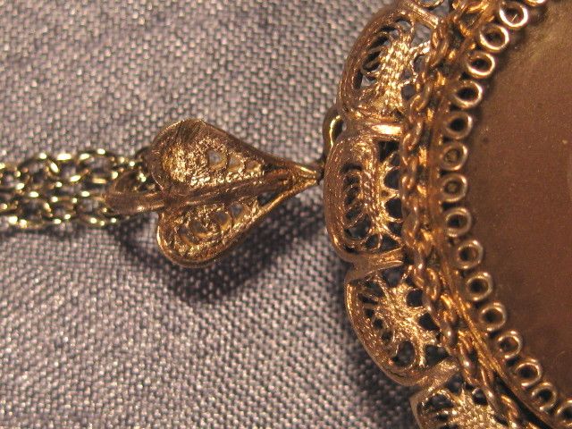 Continental Silver Filigree Portrait Necklace Brooch Continental Silver Filigree Portrait Necklace Brooch