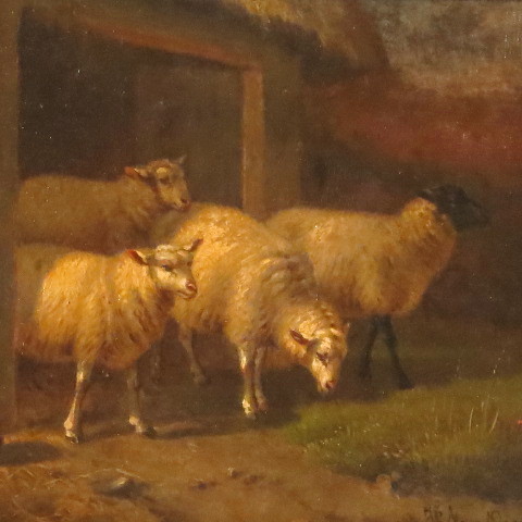 Antique Sheep Painting Oil on Panel Antique Sheep Painting Oil on Panel