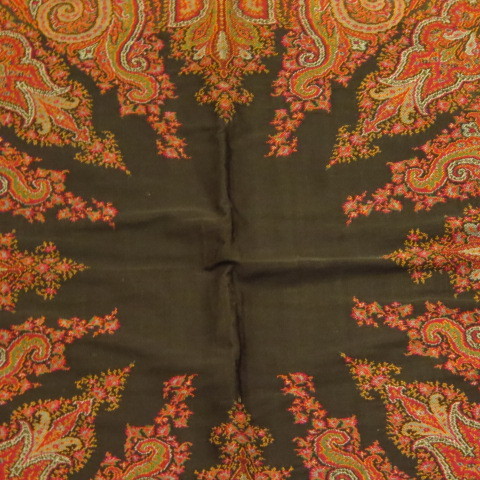 Antique Kashmir Paisley Shawl Tablecloth with Label Antique Kashmir Paisley Shawl Tablecloth with Label