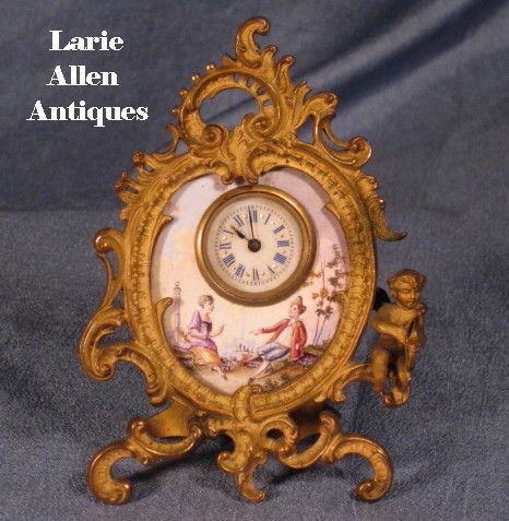 Viennese Austrian Enamel Bronze Miniature Clock Viennese Austrian Enamel Bronze Miniature Clock