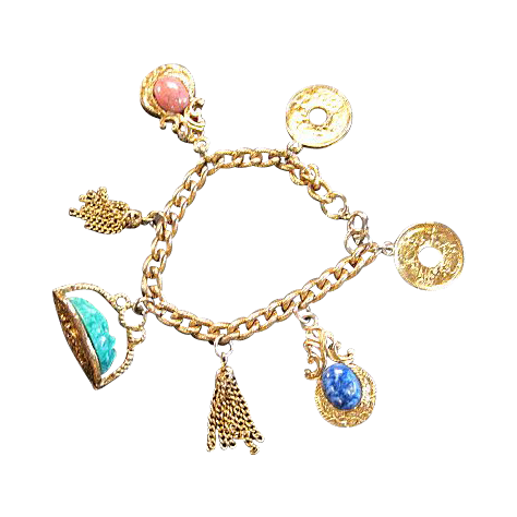 Vintage Charm Bracelet with Fob, Asian Coins, and Tassels Vintage Charm Bracelet with Fob, Asian Coins, and Tassels