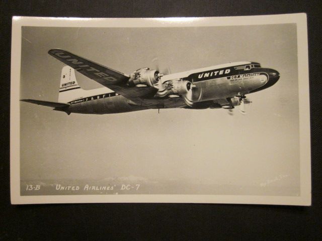 1957 George Enell RPPC of United Airlines DC-7 Mainliner #13-B 1957 George Enell RPPC of United Airlines DC-7 Mainliner #13-B