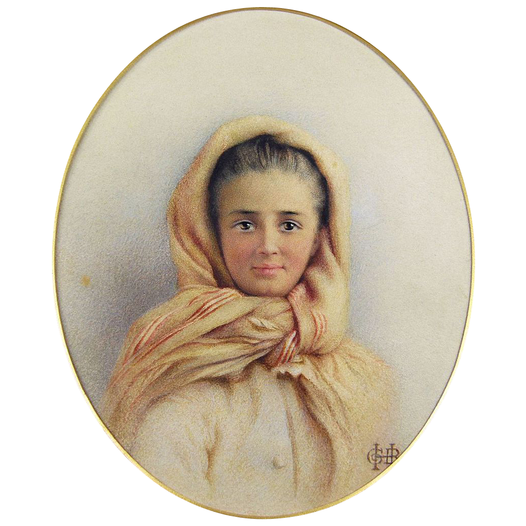 Georgina Ball Hughes (American 1829-1911) "Mia Bella" Watercolor Georgina Ball Hughes (American 1829-1911) "Mia Bella" Watercolor