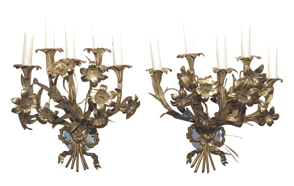 Pair Floral Gilt Brass Sconce from legacy on Ruby Lane