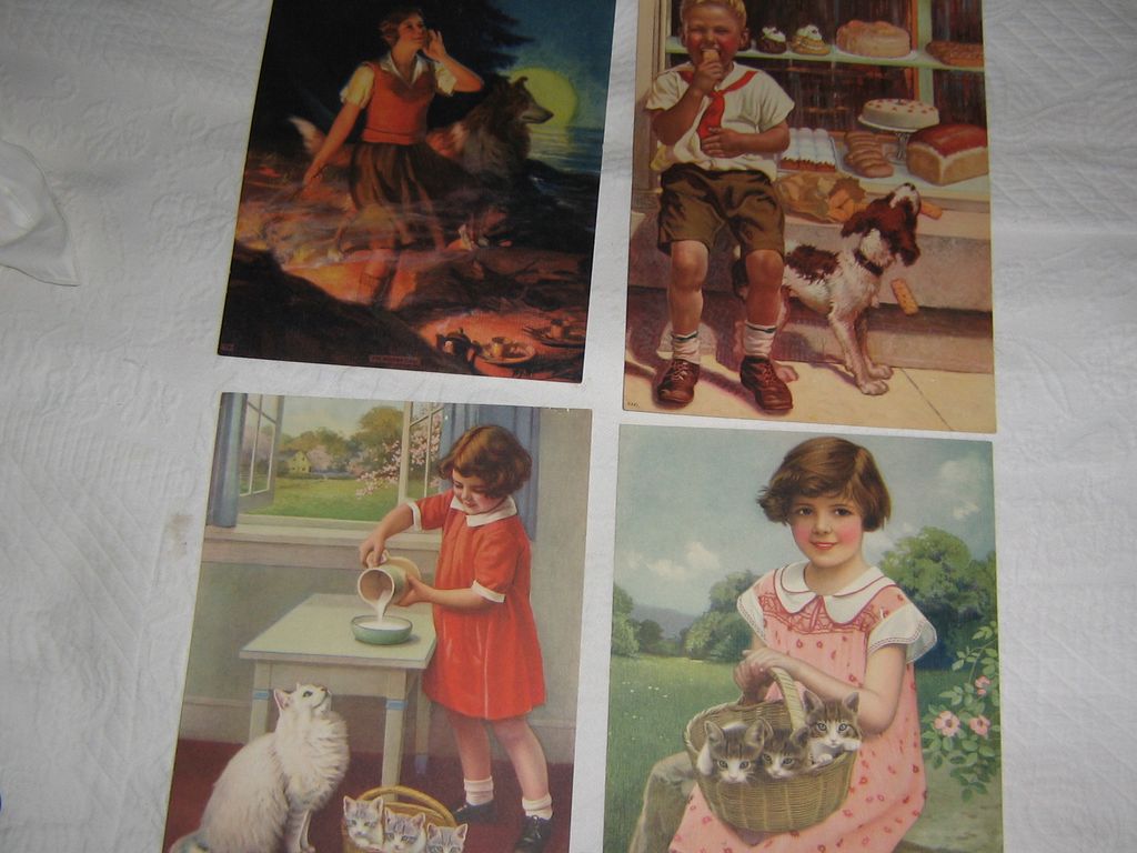 Vintage Prints~ Set of 4~ Children with Pets~ Lithographs ca" 1930's Vintage Prints~ Set of 4~ Children with Pets~ Lithographs ca" 1930's