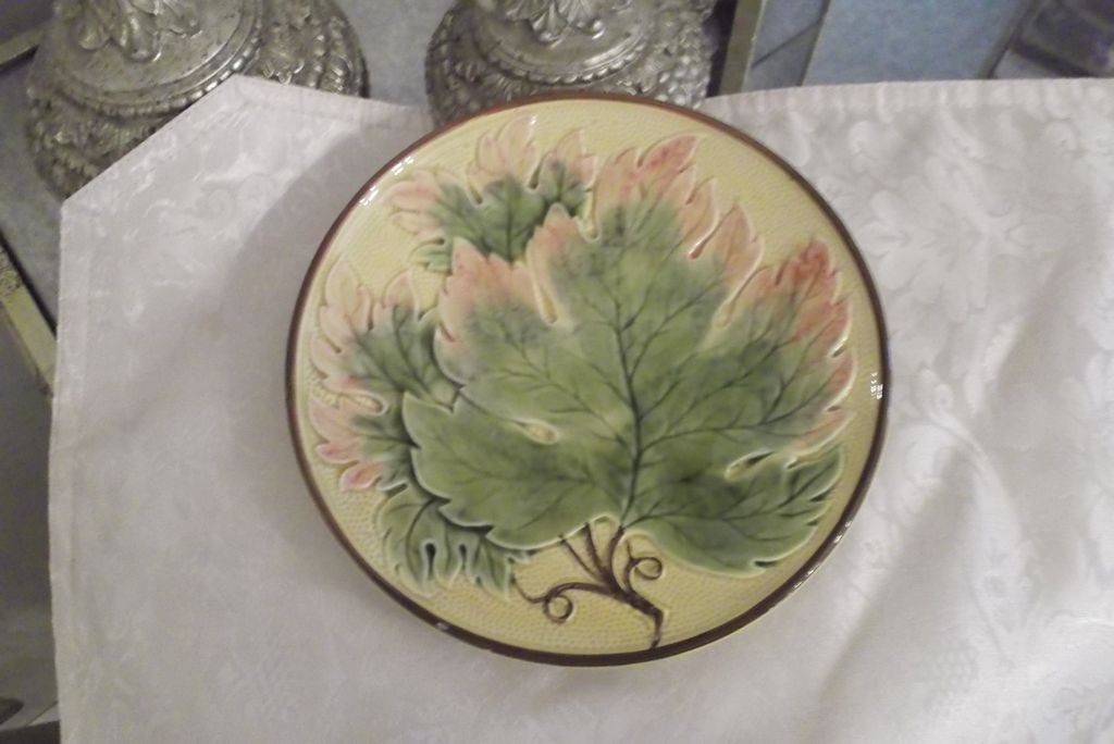 Majolica Grape Leaf Motif 7.5" Plate Beautiful Earth tones!! German ca: early 1900 Majolica Grape Leaf Motif 7.5" Plate Beautiful Earth tones!! German ca: early 1900