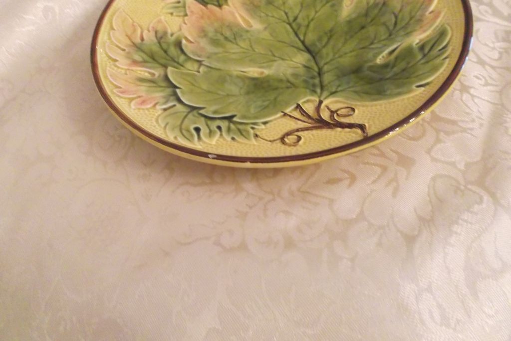 Majolica Grape Leaf Motif 7.5" Plate Beautiful Earth tones!! German ca: early 1900 Majolica Grape Leaf Motif 7.5" Plate Beautiful Earth tones!! German ca: early 1900