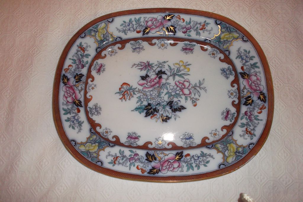 Antique Ironstone Polychrome 17"x 14" Platter~ "Pekin" M.E. & Co ca: 1844-1852 Antique Ironstone Polychrome 17"x 14" Platter~ "Pekin" M.E. & Co ca: 1844-1852