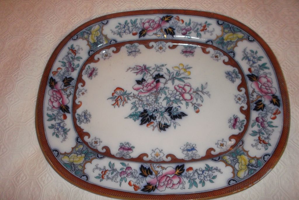 Antique Ironstone Polychrome 17"x 14" Platter~ "Pekin" M.E. & Co ca: 1844-1852 Antique Ironstone Polychrome 17"x 14" Platter~ "Pekin" M.E. & Co ca: 1844-1852