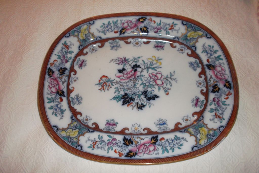 Antique Ironstone Polychrome 17"x 14" Platter~ "Pekin" M.E. & Co ca: 1844-1852 Antique Ironstone Polychrome 17"x 14" Platter~ "Pekin" M.E. & Co ca: 1844-1852